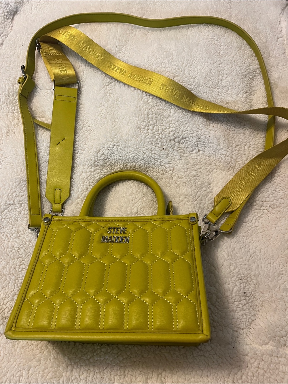 Steve Madden Quilted Lime Yellow Crossbody Satchel
